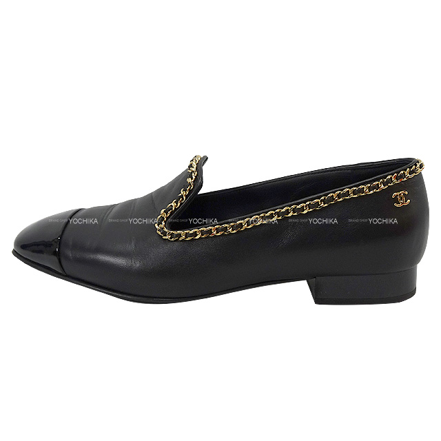 CHANEL シャネル チェーン アラウンド ココマーク フラットローファー モカシン 黒 (ブラック) ラムスキン/パテントエナメルレザー #38 ゴールド金具 G37852 新品同様【中古】 CHANEL シャネル チェーン アラウンド ココマーク フラットローファー モカシン 黒 (ブラック) ラムスキン/パテントエナメルレザー #38 ゴールド金具 G37852 新品同様【中古】