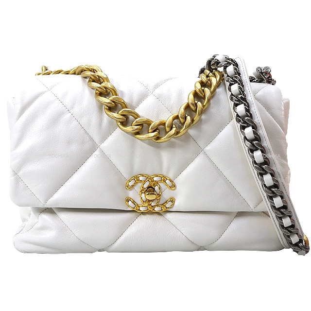 CHANEL シャネル ハンドバッグ ラージ CHANEL19 マトラッセ AS1161 白