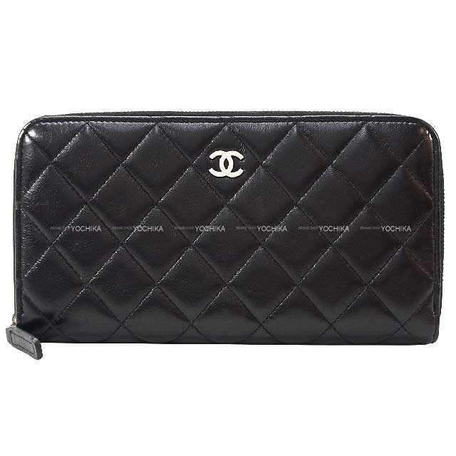 CHANEL ラウンドファスナー長財布 マトラッセ ラムスキン ココマーク