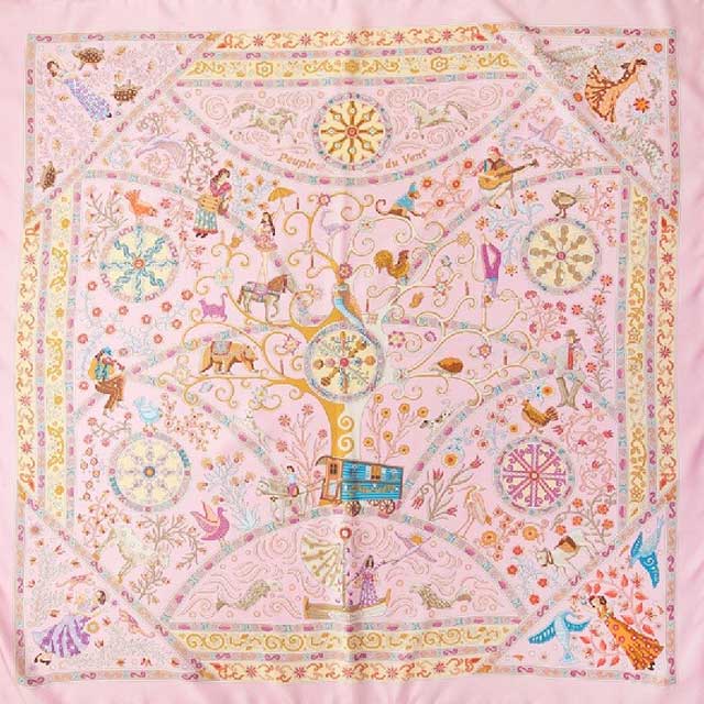 HERMES エルメス スカーフ カレ90 風の民 ローズ/ターコイズ