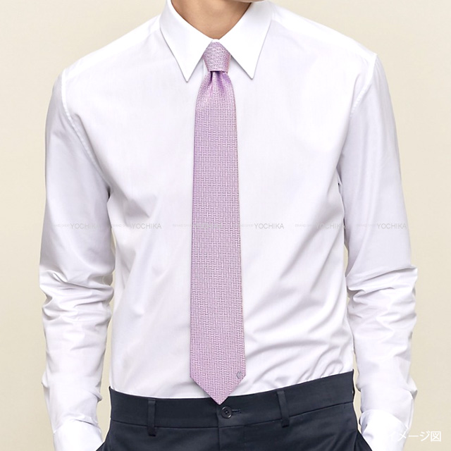 HERMES エルメス ネクタイ ラ・クレ・デュ・ボヌール ローズ シルク100