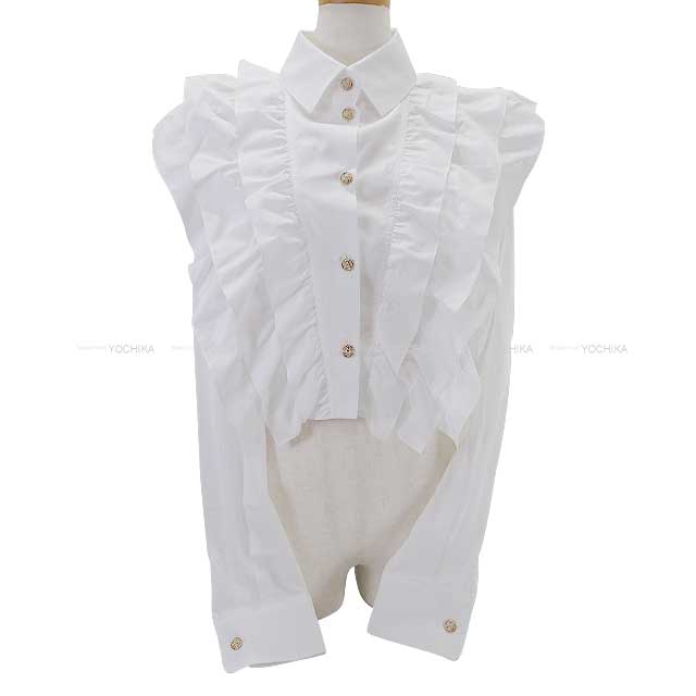 CHANEL - 極美品◎正規品 伊製 CHANEL シャネル 22B P73461 レディース ラインストーンココボタン付き 長袖 プルオーバー ホワイト 38 袋・タグ付き 極美品◎正規品 伊製 CHANEL シャネル 22B P73461 レディース