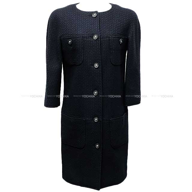 CHANEL シャネル ライオンボタン 七分袖 コート ブラック/ネイビー  