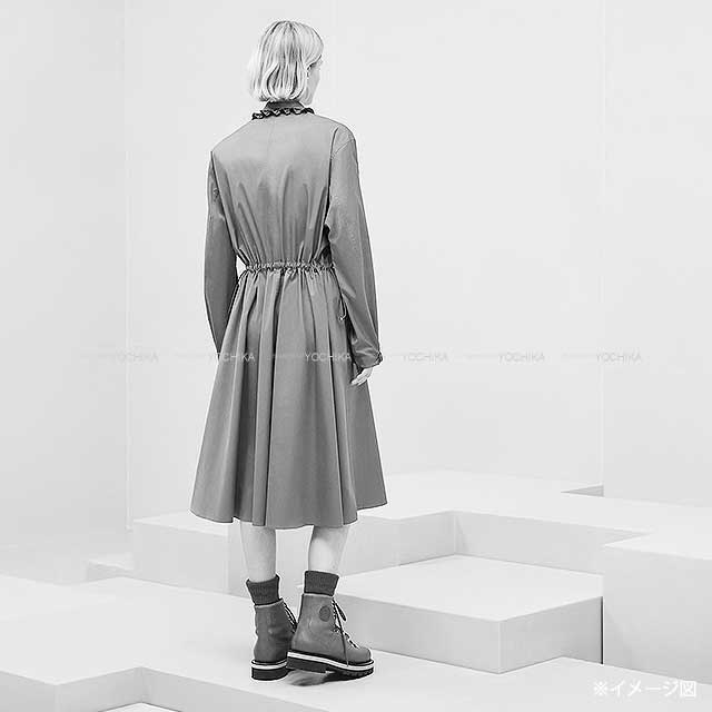 2024年秋冬 HERMES エルメス ワンピース レディース ロングフレア ゴムドレス ドローストリング フロント ジップ 黒 (ブラック)  コットン 4H0571DV 新品未使用