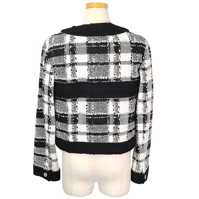 ♫シャネル CHANEL ツイードジャケット チェック柄 #42 CHANEL】シャネル『チェック ツイード 八分袖ジャケット size42