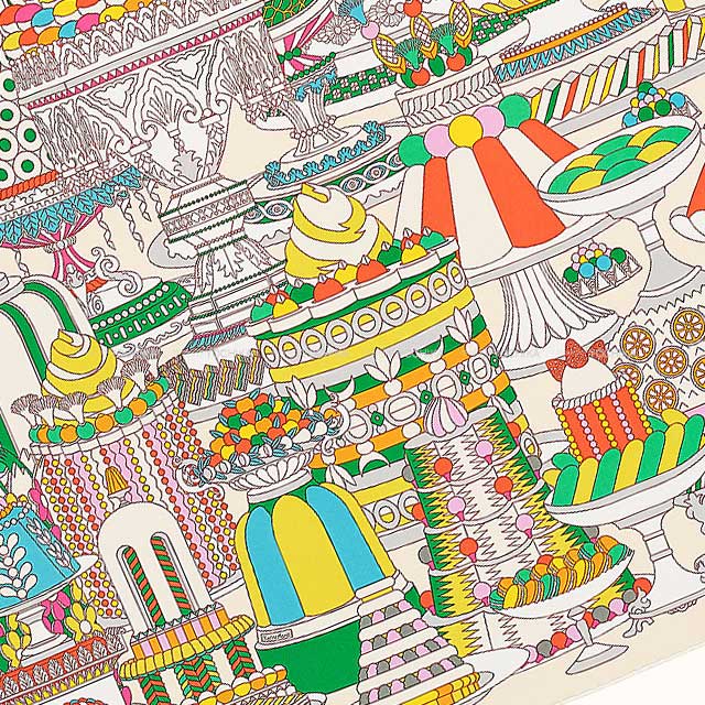 新品HERMESエルメス　カレ90　パティスリーフランセーズ　ケーキ柄　スカーフ 新品HERMESエルメス カレ90 パティスリーフランセーズ ケーキ柄