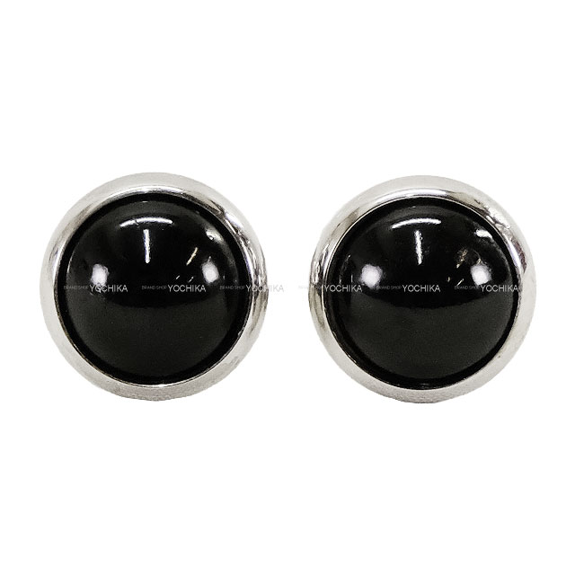 エルメス ピアス(両耳用) メタル×レザー ブラック×シルバー