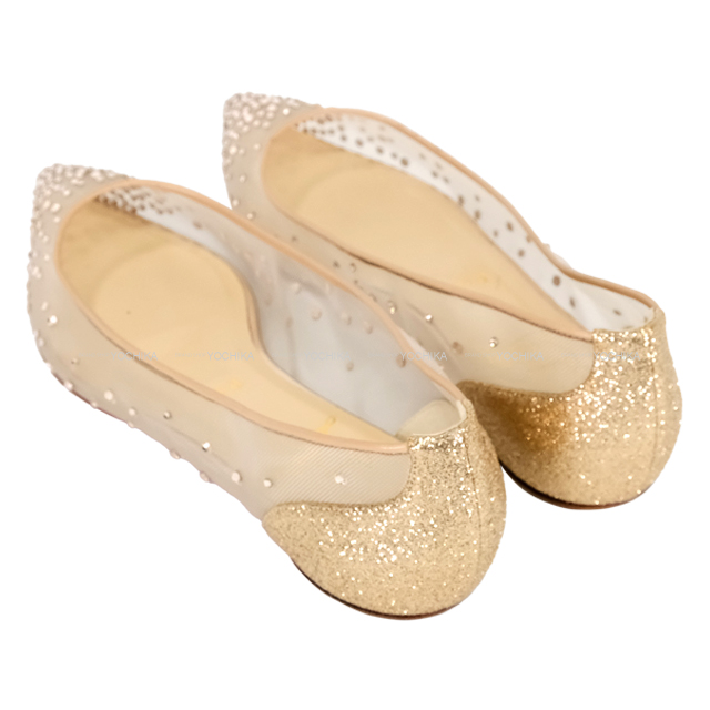 クリスチャンルブタン　メッシュフラットシューズ ベージュ黒 Follies Strass ベージュ メッシュ - Shoes - Women - Christian