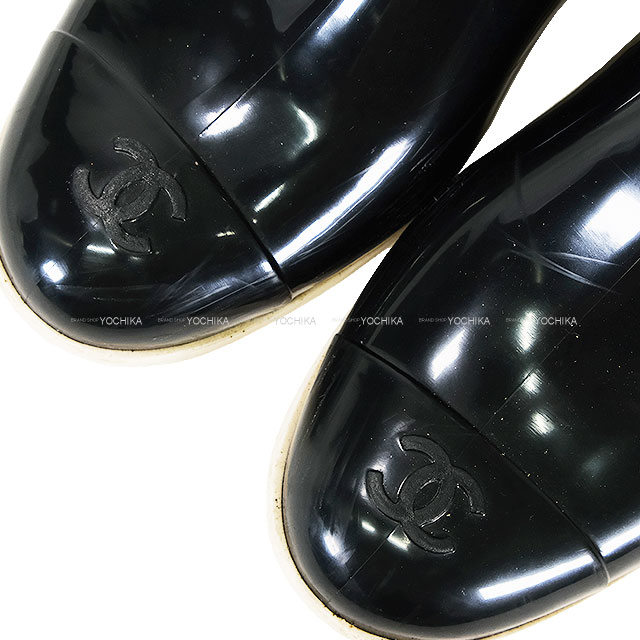 CHANEL シャネル カメリア レインブーツ 23cm 黒 ブラック 36