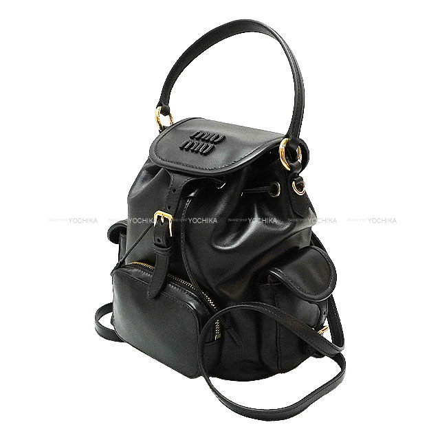 miu miu ブラックレザーリュック 国内発!miumiu☆ミュウミュウ レザー バックパック ビッグサイズ