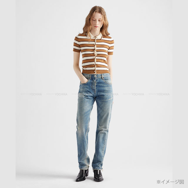 渋谷並木橋店】PRADA プラダ カーディガン ストライプ 半袖 キャメル