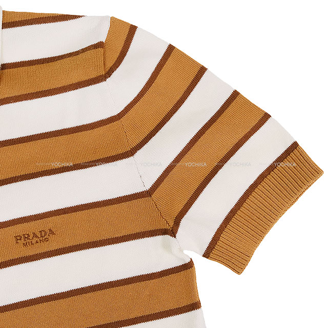 美品PRADA ベージュ リブ編み 半袖 PRADA ベージュ リブ編み Tシャツ 半袖 L - メルカリ