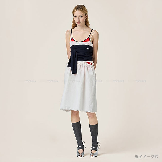 【MiuMiu】ミュウミュウ ポプリン レース ドレス ホワイト ポプリンとレースのミディドレス | Miu Miu