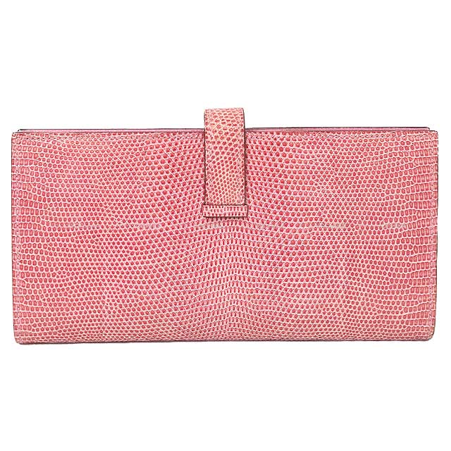【極美品】HERMES エルメス　べアンスフレ　リザード　ピンク　X刻印　長財布 極美品】HERMES エルメス べアンスフレ リザード ピンク X刻印