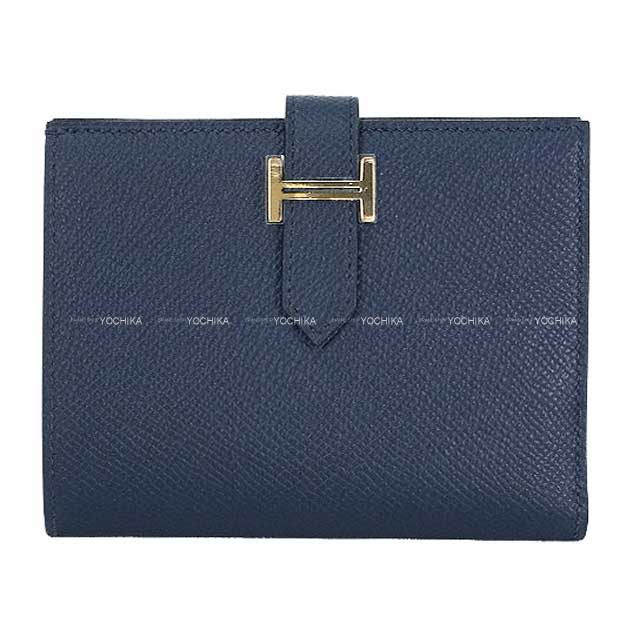 HERMES エルメス 二つ折り財布 ベアンコンパクト ブルーネイビー