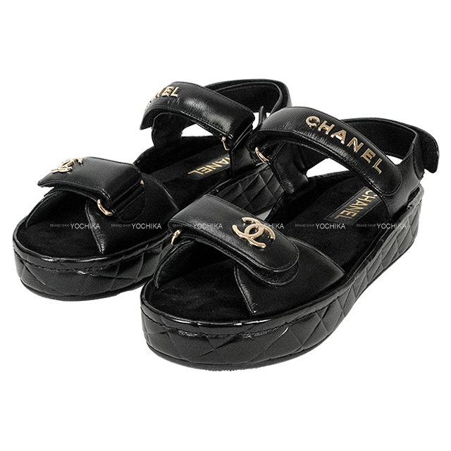 CHANEL シャネルスエード サンダルヒールCCマーク ブラック 黒 CHANEL - シャネル CHANEL サンダル 靴 シューズ スエード