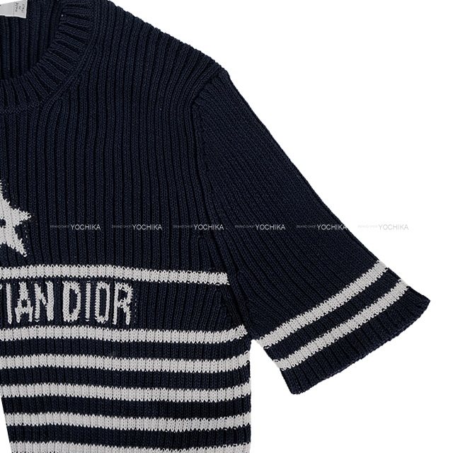 Christian Dior ロゴ刺繍 半袖 コットン 綿 ボーダーニット Christian Dior ロゴ刺繍 半袖 コットン 綿 ボーダーニット