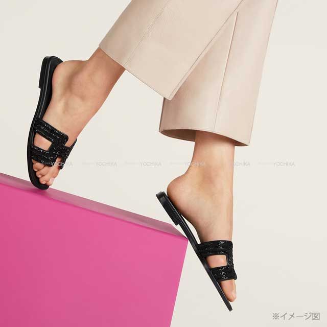 HERMES エルメス サンダル オラン アルカン 黒 (ブラック) シェーブル