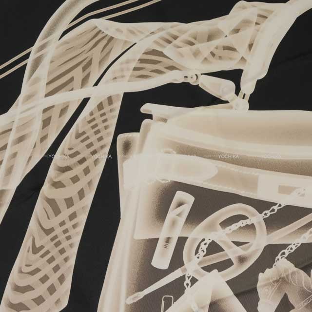 HERMES エルメス スカーフ カレ70 プリーズ チェックイン 黒/セピア  