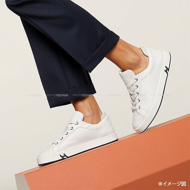 HERMES エルメス スニーカー レディース キッド 白 (ホワイト)/黒