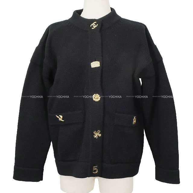 CHANEL シャネル カーディガン ニット アイコン ココマークボタン 黒 CHANEL シャネル カーディガン ニット アイコン ココマークボタン 黒