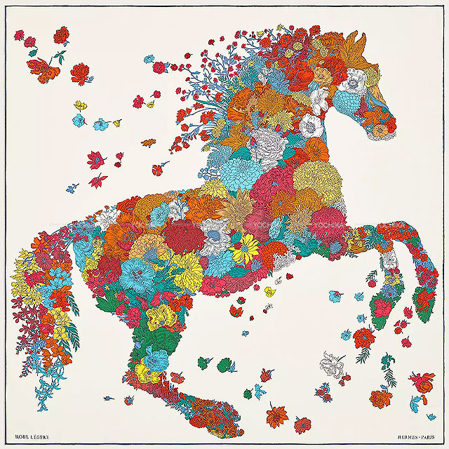 HERMES エルメス スカーフ カレ90 ローブ・レジェール クレーム/ブルー