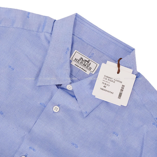 HERMES エルメス 長袖シャツ メンズ ドレスシャツ ブルー コットン100