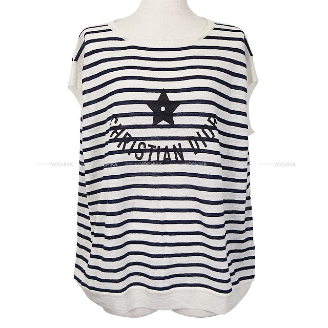 Dior ディオール ニット 半袖 ボーダー スター ロゴ 白 (ホワイト