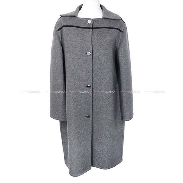 HERMES グレー ロングコート HERMES エルメス トレンチコート 襟付 Wライン セリエ ボタン グレー