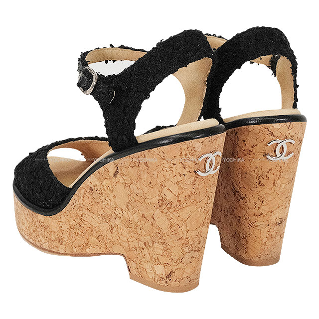 CHANEL シャネル 靴　　シューズ　ウエッジ サンダル サテン ブラック レディース 楽天市場】【中古】 CHANEL （シャネル）ウエッジソール ココマーク