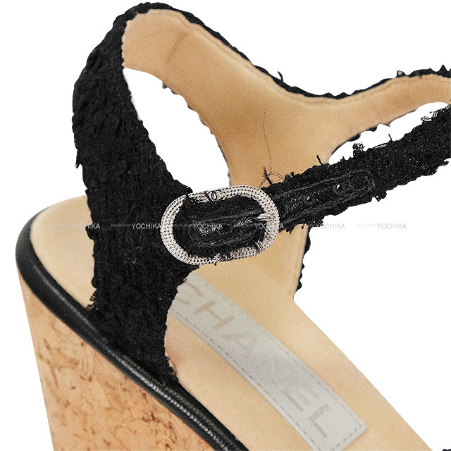 CHANEL シャネル 靴　　シューズ　ウエッジ サンダル サテン ブラック レディース 渋谷並木橋店】CHANEL シャネル サンダル ウェッジソール 黒 (ブラック