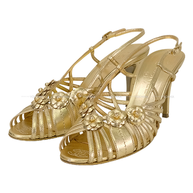 CHANEL シャネル パンプス レディース カメリア ゴールド レザー 24cm