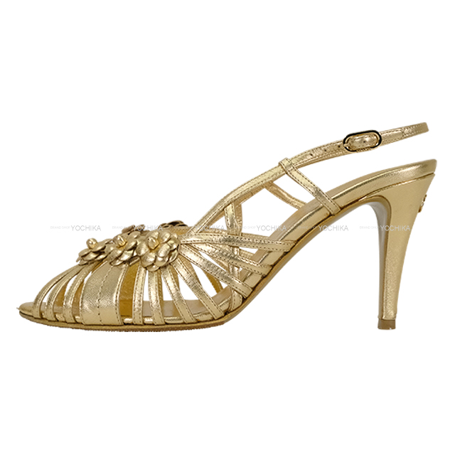 CHANEL シャネル パンプス レディース カメリア ゴールド レザー 24cm