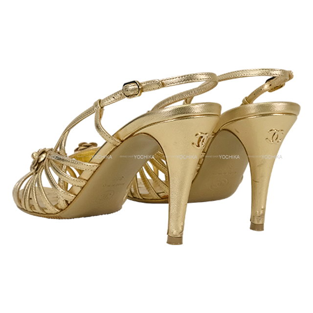 CHANEL シャネル パンプス レディース カメリア ゴールド レザー 24cm