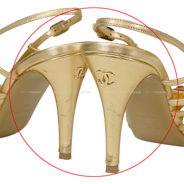 美品❤CHANEL【シャネル】カメリア&ココマーク　パンプス　ゴールド CHANEL シャネル パンプス レディース カメリア ゴールド レザー 24cm