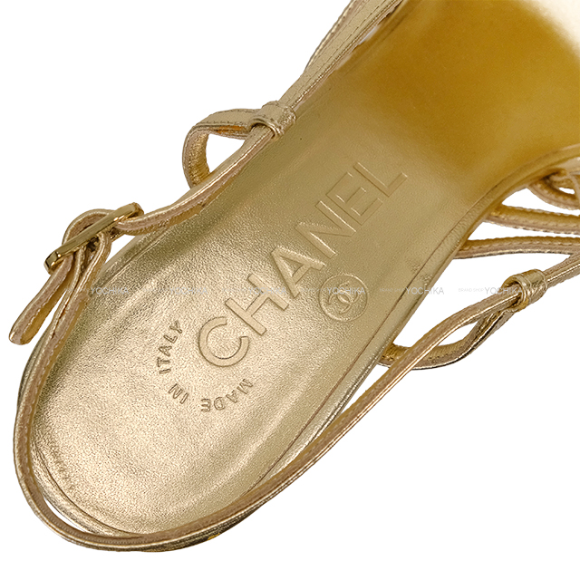 CHANEL シャネル パンプス レディース カメリア ゴールド レザー 24cm