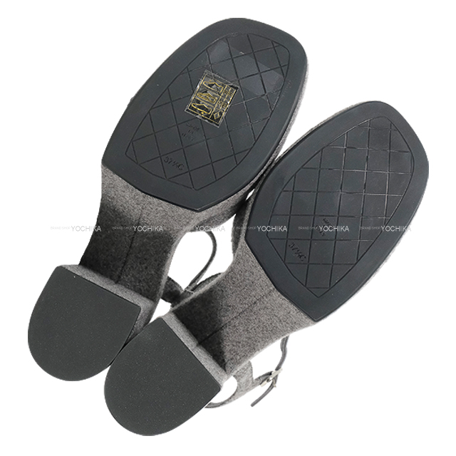 CHANEL シャネル サンダル ココマーク プラットフォーム グレー ウール