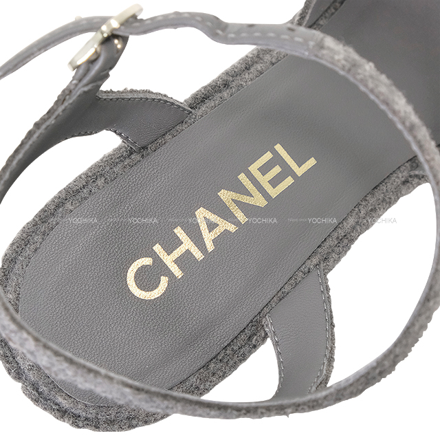 CHANEL ブラック グレー サンダル CHANEL シャネル サンダル ココマーク プラットフォーム グレー ウール