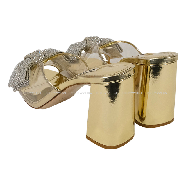 Miu Miu ミュウミュウ サンダル リボン ロゴ入 ゴールド クリスタル