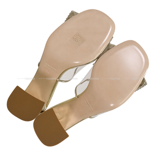 Miu Miu ミュウミュウ サンダル リボン ロゴ入 ゴールド クリスタル