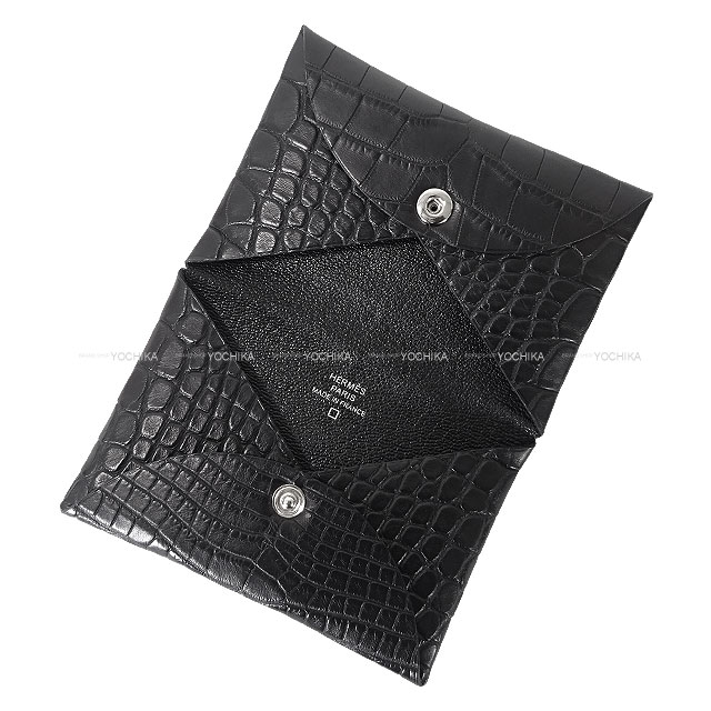 HERMES エルメス カードケース カルヴィ 黒 (ブラック) クロコダイル