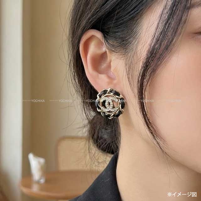 2024年 CHANEL シャネル ピアス ココマーク チェーントリミング 黒