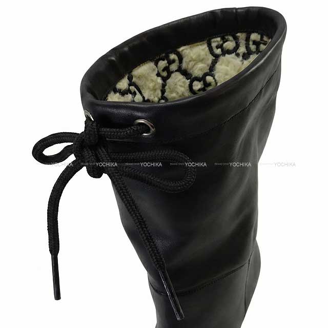 美品 GUCCI グッチ GGシグネチャー ロゴ ブーツ 35+ 付属品完備 GUCCI（グッチ） GG サイドジップ ハイカット レースアップ レザー