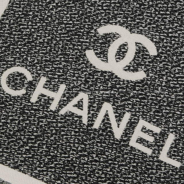 CHANEL シャネル マフラー ココマーク ロゴ フリンジ 黒 (ブラック)/白