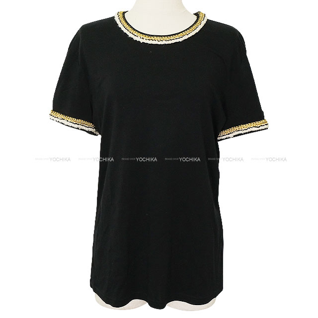 CHANEL シャネル 半袖Tシャツ ロープ ボタン 黒 (ブラック)/ゴールド