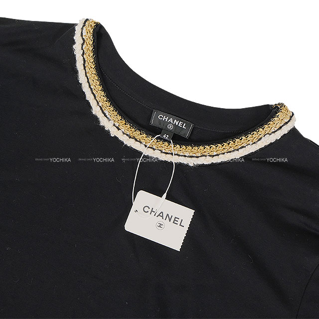 CHANEL 半袖 カットソー チェーン装飾 Ｔシャツ 黒 シャネル CHANEL 半袖 カットソー チェーン装飾 Tシャツ 黒 シャネル