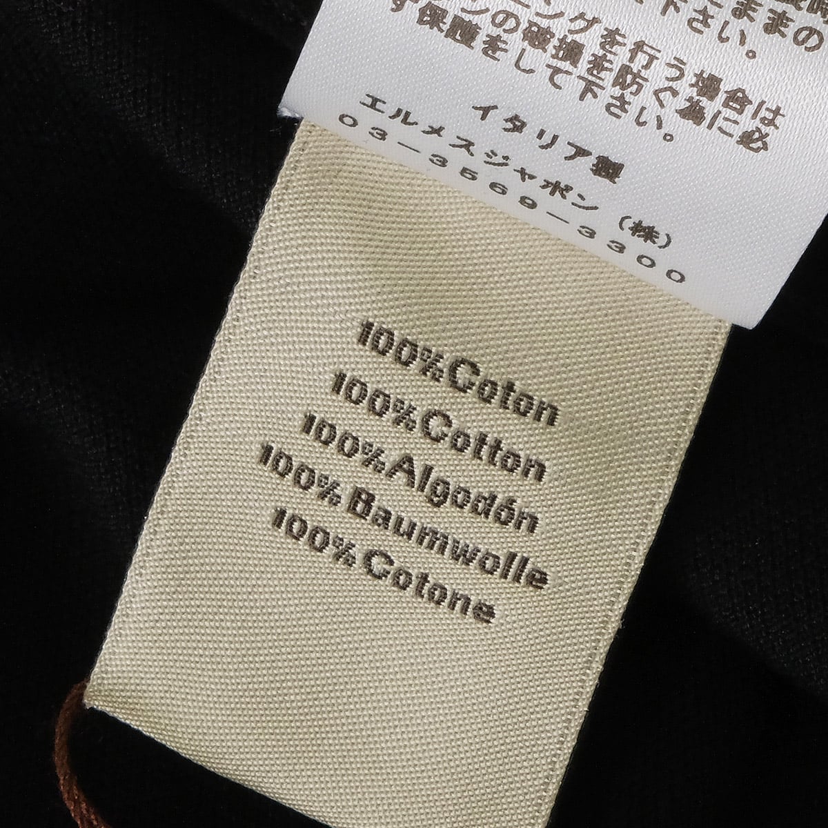 HERMES ブラック ポロシャツ ポケット付き HERMES エルメス ポロシャツ メンズ H刺繍 ポケット付き #L 黒