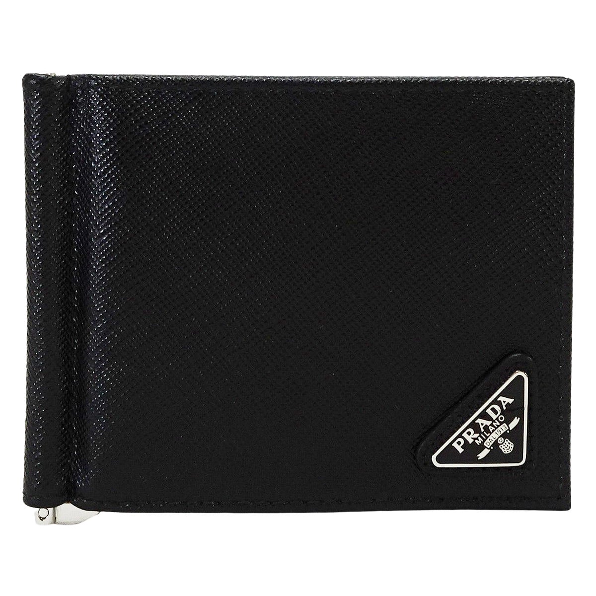PRADA プラダ 二つ折り財布 マネークリップ付 トライアングル 黒
