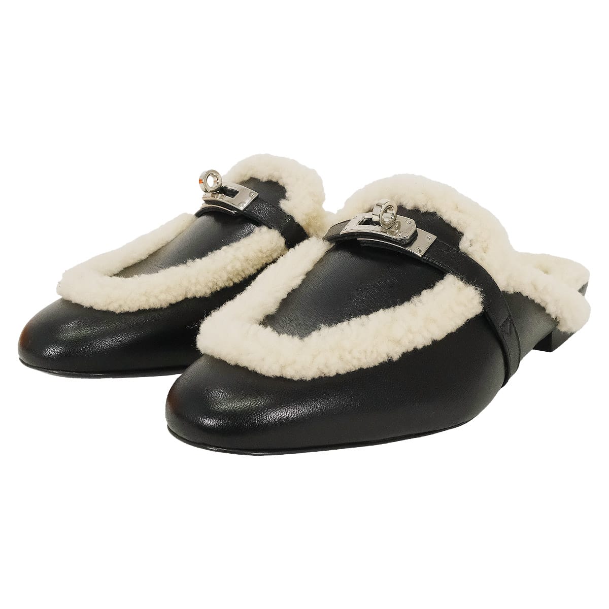 HERMES エルメス サンダル ミュール サンダル オズ ケリー バックル 黒