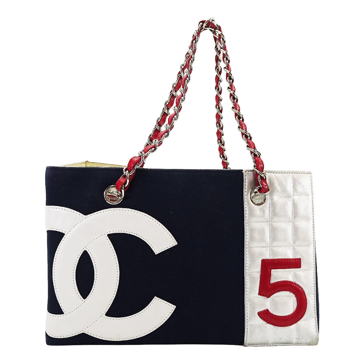 CHANEL シャネル トートバッグ No.5 ネイビー/シルバー/レッド